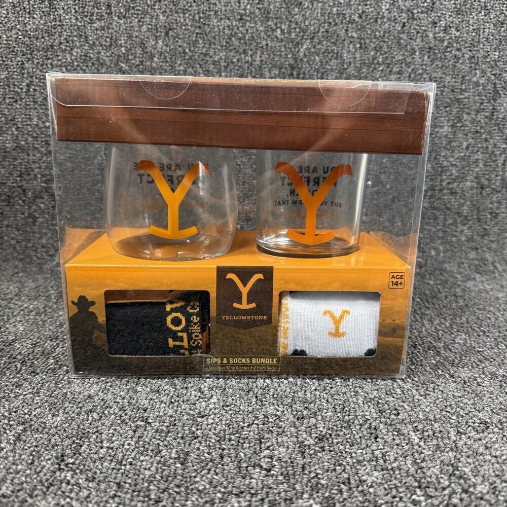 Yellowstone Wine Glasses & Sock Bundle Rip Wheeler Beth Dutton